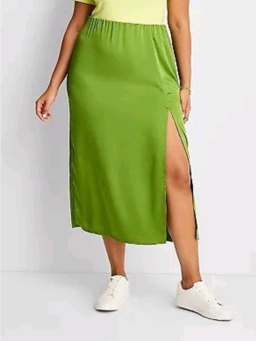 a new day Lime Green Side-Slit Midi Skirt